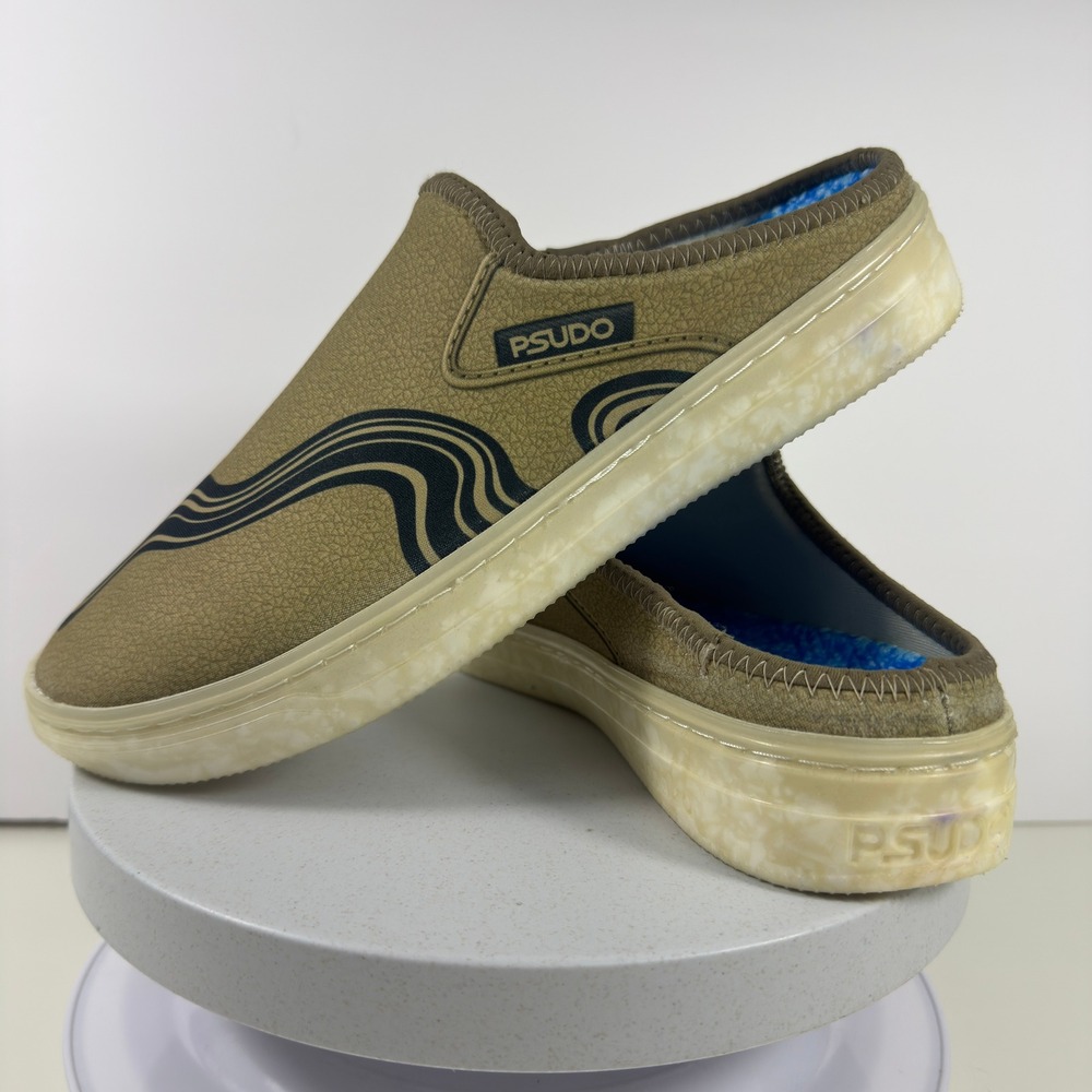 Psudo Mens Wave Slip On Mule Moccasin Sneakers Tan Khaki Sustainable Size 9